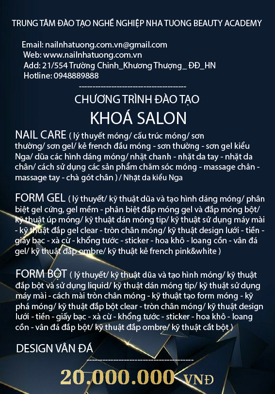 Các loại khóa học nail tại Nha Tuong Beauty Academy